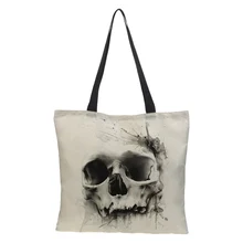 Сумочка под заказ большой емкости печати складной продукты многоразовые высококачественный льняной мешок для покупок в стиле панк повседневные 43*43 см