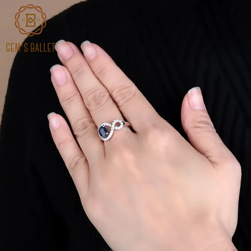 Gem's балетная Мода свадьба 0.94Ct Овальный натуральный сапфир драгоценный камень кольца 925 пробы серебряные ювелирные изделия для женщин