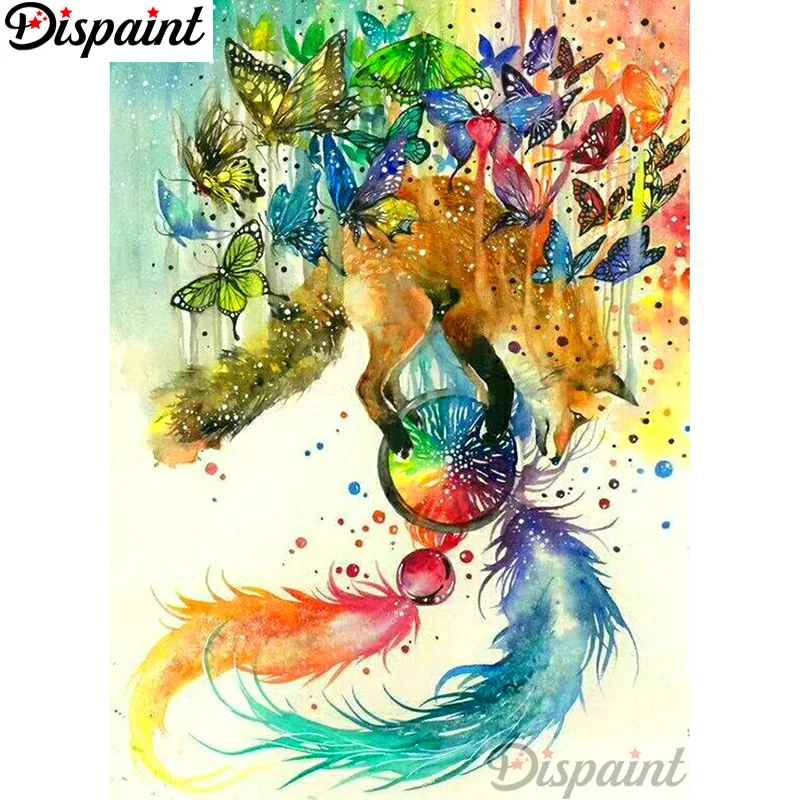 

Dispaint Full Square/Round Drill 5D DIY Diamond Painting "Fox butterfly" 3D Embroidery Cross Stitch Home Decor Gift A12410