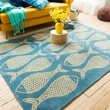 Sea blue and fishes pattern carpet 160 230cm living room rectangle ground mat coffee table carpet