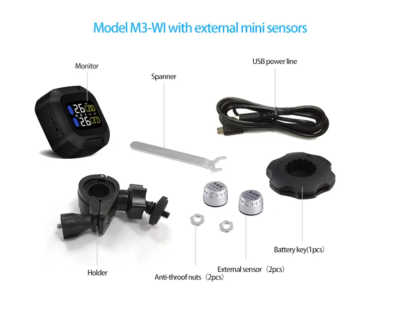 M3 беспроводной мотоцикл давления воздуха в шинах шин Давление мониторинга Системы покрышка Автомобильная Aotu сигнализации 2 внешних Сенсор мото инструменты