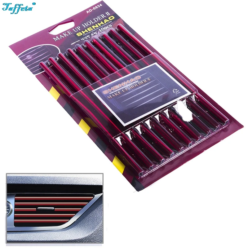 

10pcs/set Universal Car Decoration U-shaped Air Conditioning Duct Blade Clip Interior Modified Bright Strip (Red)