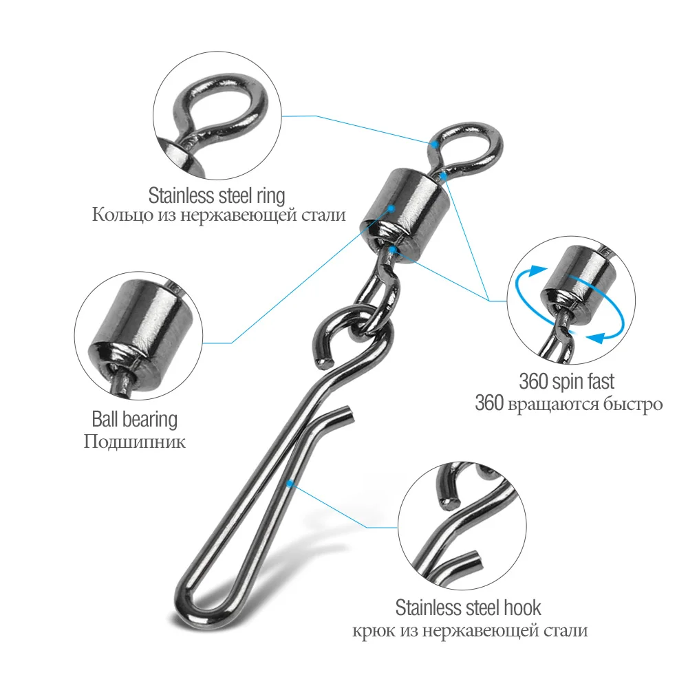 DONQL 10/20/50/лот вращающийся рыболовный Соединитель с застежкой "булавка" подшипник из нержавеющей стали с защелкой снасть для приманки на рыболовецкий крючок аксессуары