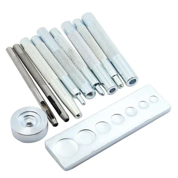 

11 Pcs Snap Button Leather Craft Working Tools Hole Punch Rivet Button Setter Die Base Tool Kit Punching Holes for Leather Belt