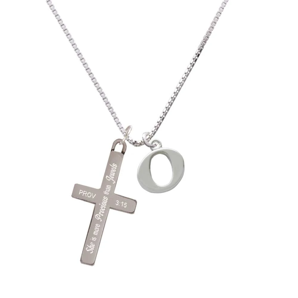 Large Greek Letter - Omicron - - She is More Precious - Cross Necklace