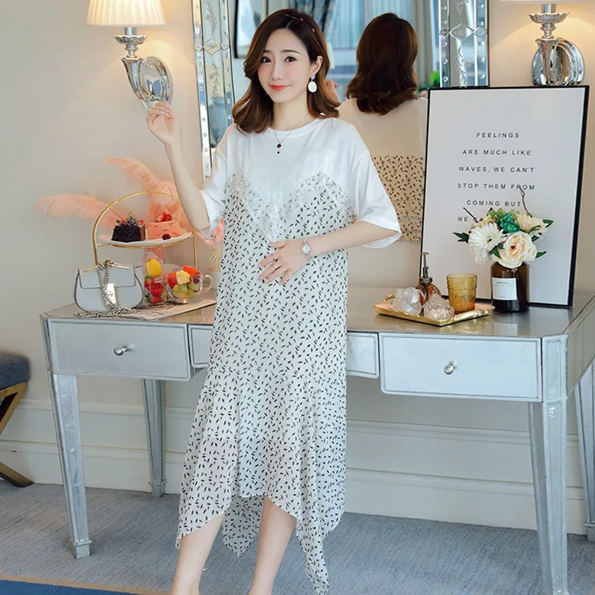

2019 summer new fashion pregnant women's dresses rural style small floral mosaic dress Korean version of the pregnant skirt