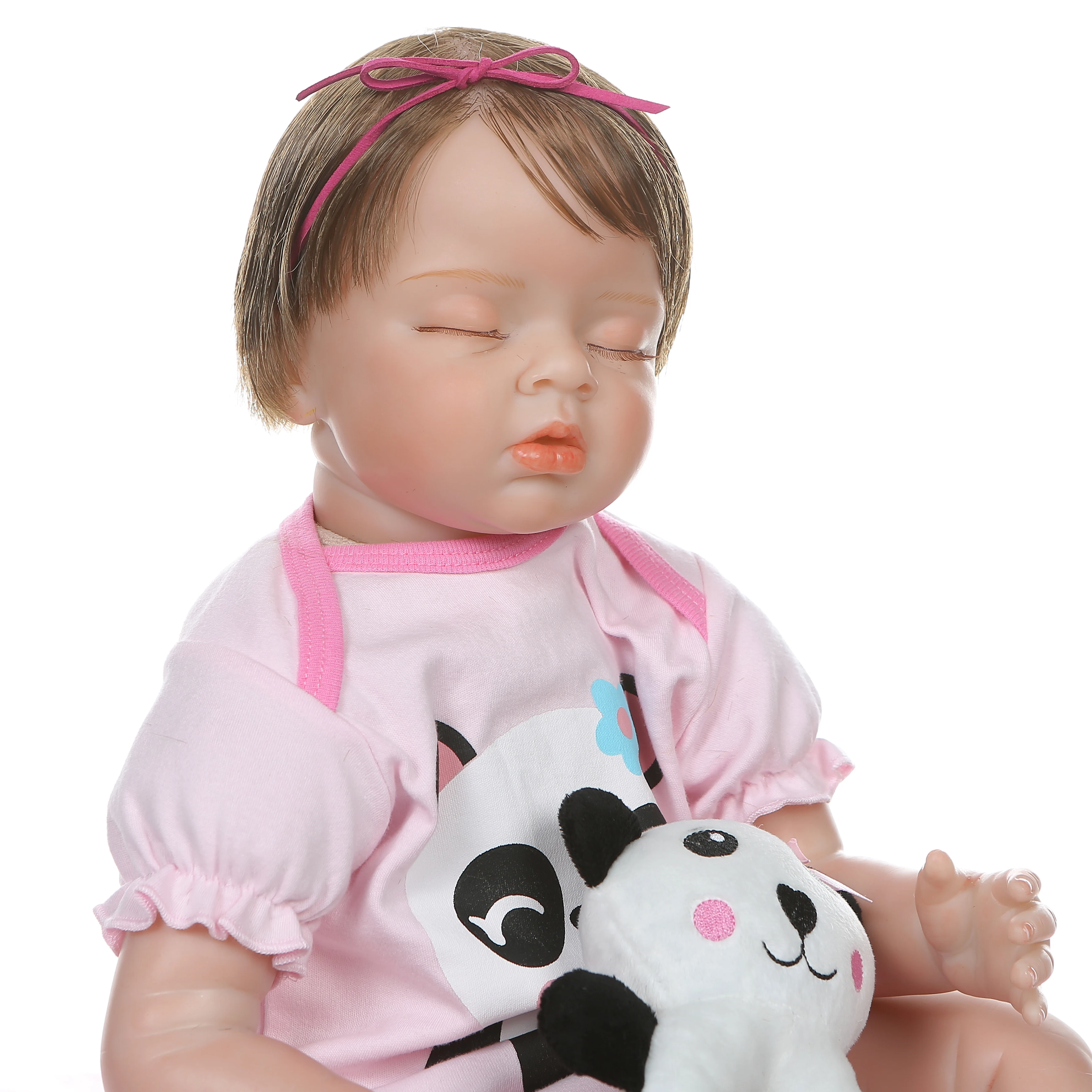 NPK 55 см кукла для новорожденных bebe realitic reborn Спящая девочка кукла мягкие Утяжеленные волосы с корнями в платье панды