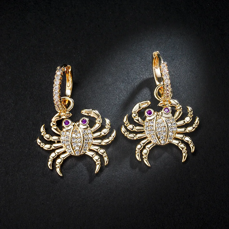 

AAA Quality Dual Used Hoop Earrings Gold Color Micro Mosaic CZ Crystals Charms Sea Crab Earrings for Women Fashion Jewelry