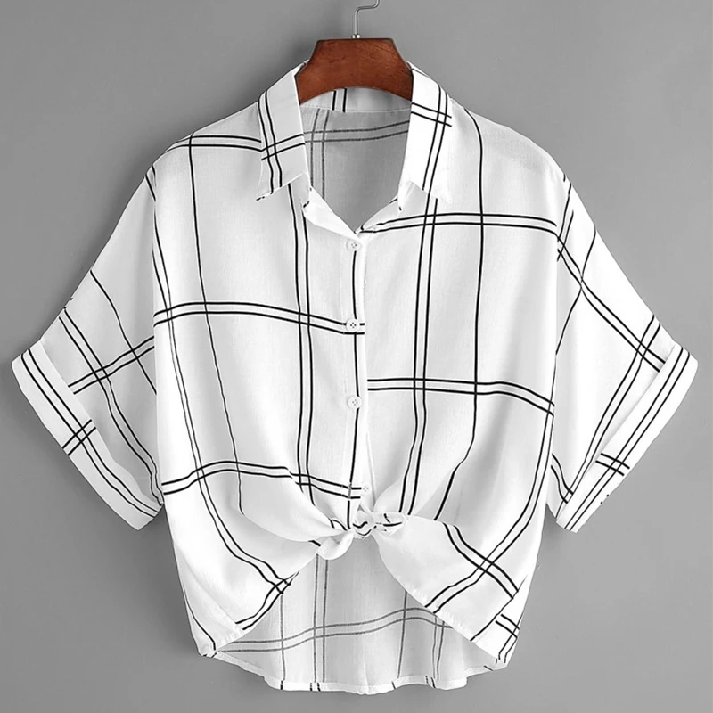

Loose Button Down Checked Shirt Summer Blouse Cardigan White Blouse Striped Shirt Summer Cardigan Women Tops 2019 Crop Top Women