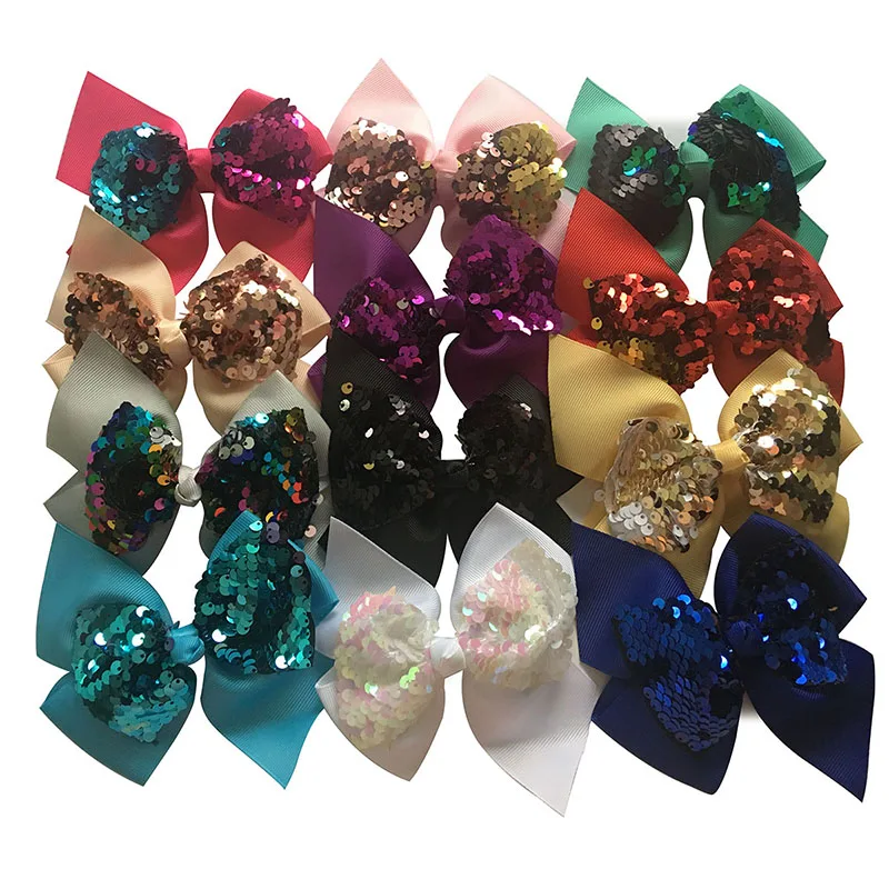

4.5 inch Pretty Sequin Bows Hair Clips Baby Girl's Grosgrain Hair Bow With Clips Toddler Hairpins Hair Accessories 1PC