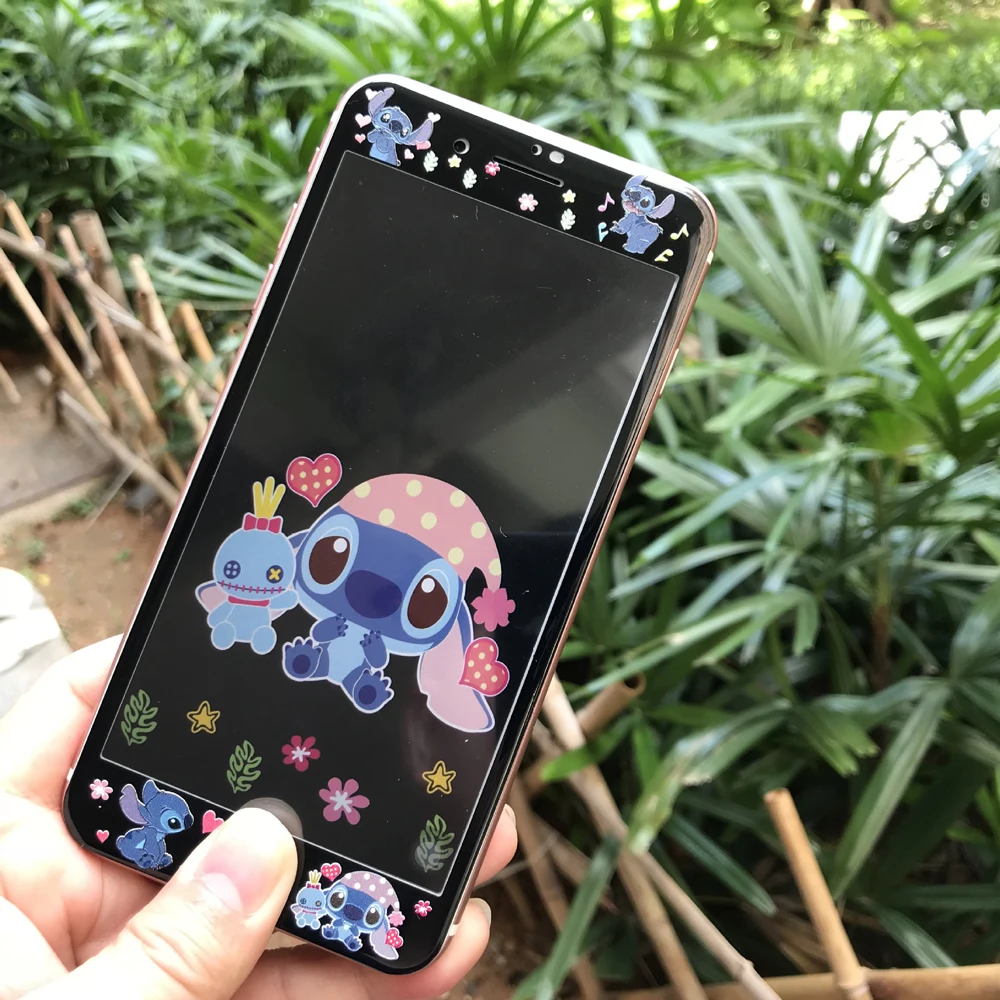 3D углеродное волокно мультфильм Закаленное стекло пленка для iPhone 6 6s 7 8 Plus Kitty Doraemon мышь Кумамон защитный экран протектор