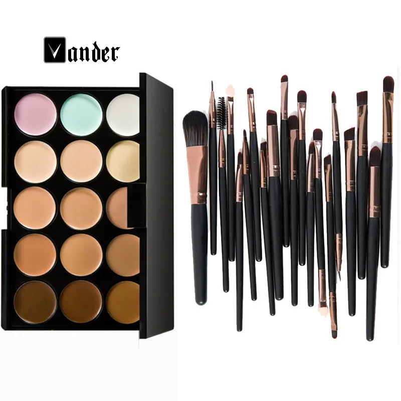 Maquiagem 20pcs Eye Makeup Brushes + 1pcs 15 Color Concealer Foundation Cream Makeup Set Beauty Tools