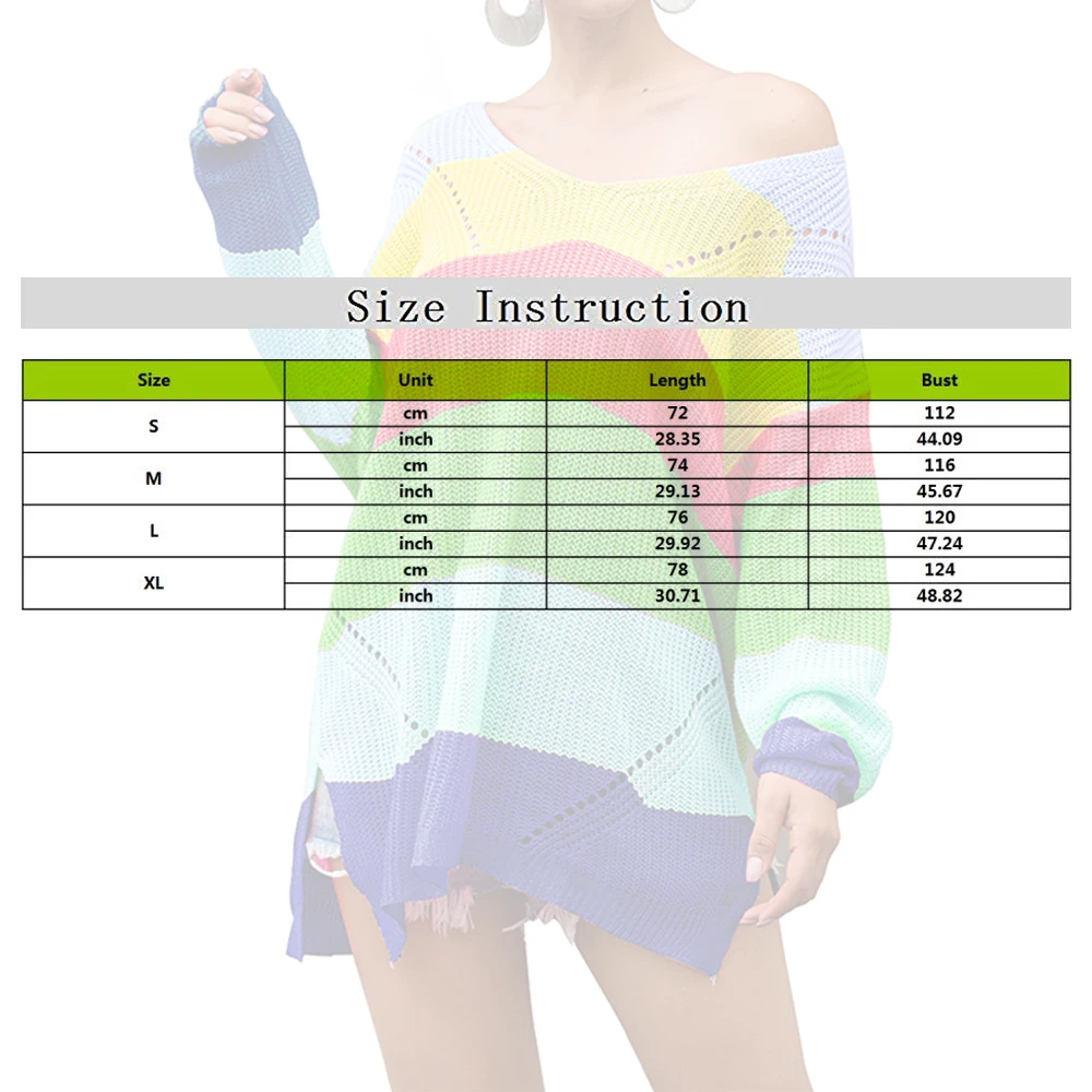 LASPERAL полосатый Радужный свитер для женщин, вязаные топы, сексуальные открытые весенние осенние пуловеры, Boho джемпер для женщин, Прямая поставка