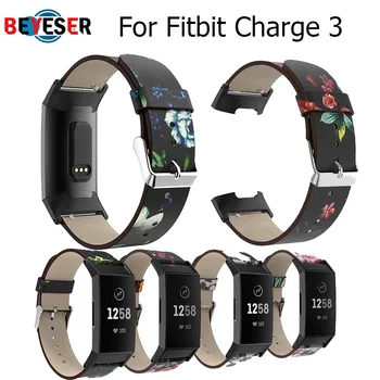 

Replacement Printing for Fitbit Charge 3 Charge3 Bands Leather Straps Band Interchangeable Fitness Watch Band Stainless Frame