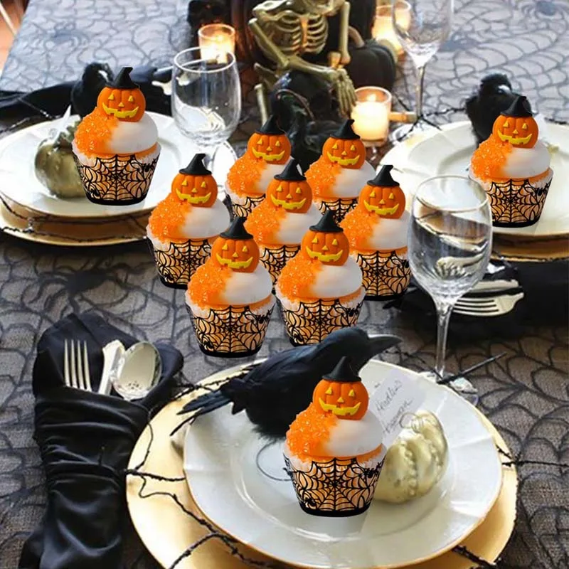 

Halloween Decorations 12pcs Cupcake Wrappers Wraps Case Hollow Laser Cut Cake Decorating Supplies Halloween Party Accessories