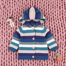 Зимняя одежда для маленьких девочек пальто для мальчиков одежда для малышей в полоску с медведем вязаная куртка однотонная Освежающая детская верхняя одежда, пальто свитер для малышей