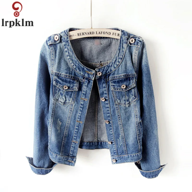 

Spring-Autumn Denim Jackets Casual Coat Women's Wild Thin Short Paragraph Large Size Round Neck Long Sleeve Denim Jacket CH174