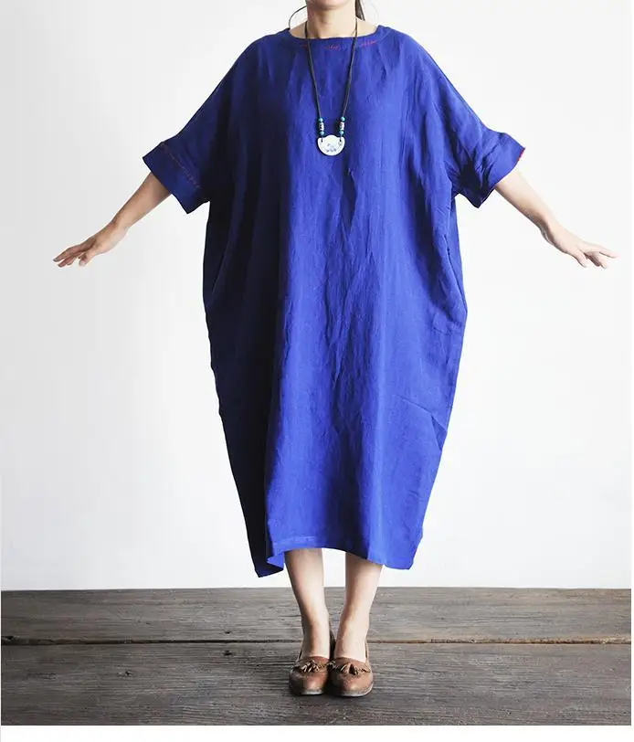 Литературный большой ультра-Свободные длинное платье плюс Размеры Ретро Для женщин Платья для женщин Халаты Демисезонный Летний стиль женское платье