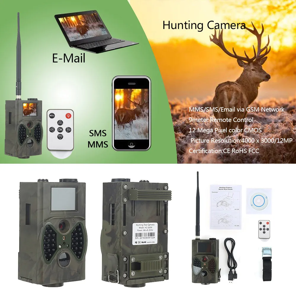 12MP фотовспышки ночное видение охотничья камера MMS GPRS HC300M GSM полевая Chasse 32GB