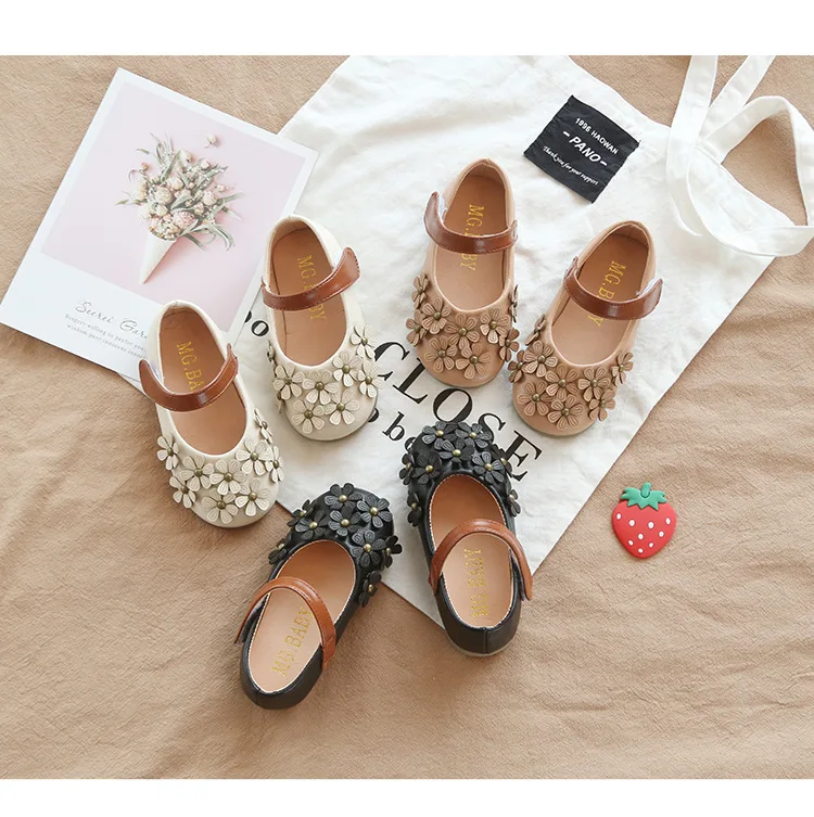 

New Flowers Children Toddler Baby Little Girls White Black Pink Casual Leather Shoes For Girls Dance Shoes 1 2 3 4 5 6 7 Years