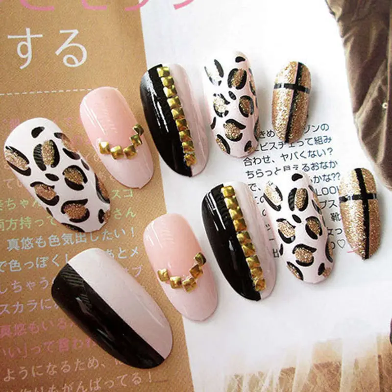 Леопардовый японский поддельный патч для ногтей 24 штуки с клеем-цвет изображения