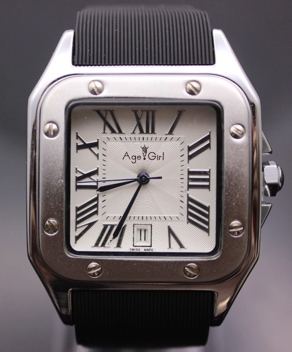 

Luxury Mens New Gent's Santos 100 XL Stainless Steel Rose Gold Sport Limited Edition Black Rubber Silver White Quartz Watches