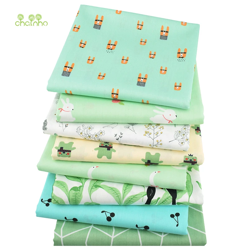 Chainho, 8 шт./лот, Зеленый мультфильм серии, печатных саржевая хлопковая ткань, Лоскутная Ткань, DIY швейный материал для стеганых изделий для малышей и детей