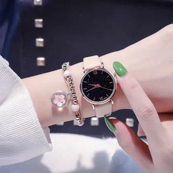 

Women Student Quartz Watch Fashion Starry Sky Round Dial with Adjustable Strap LXH