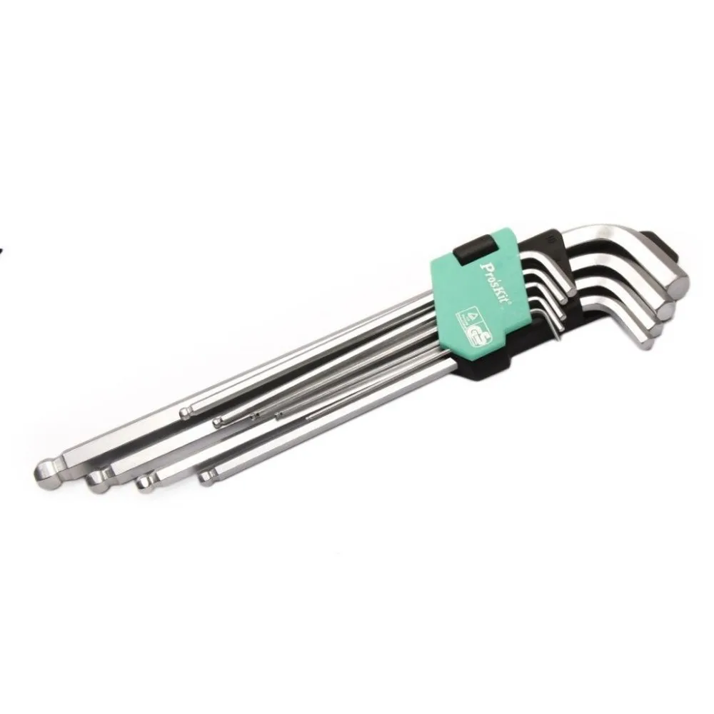 

Pro'sKit HW-229BL 9PCS Extra Long Arm Ball Point Hex Key Set Wrench Screwdriver Set (1.5,2,2.5,3, 4,5,6,8,10mm)