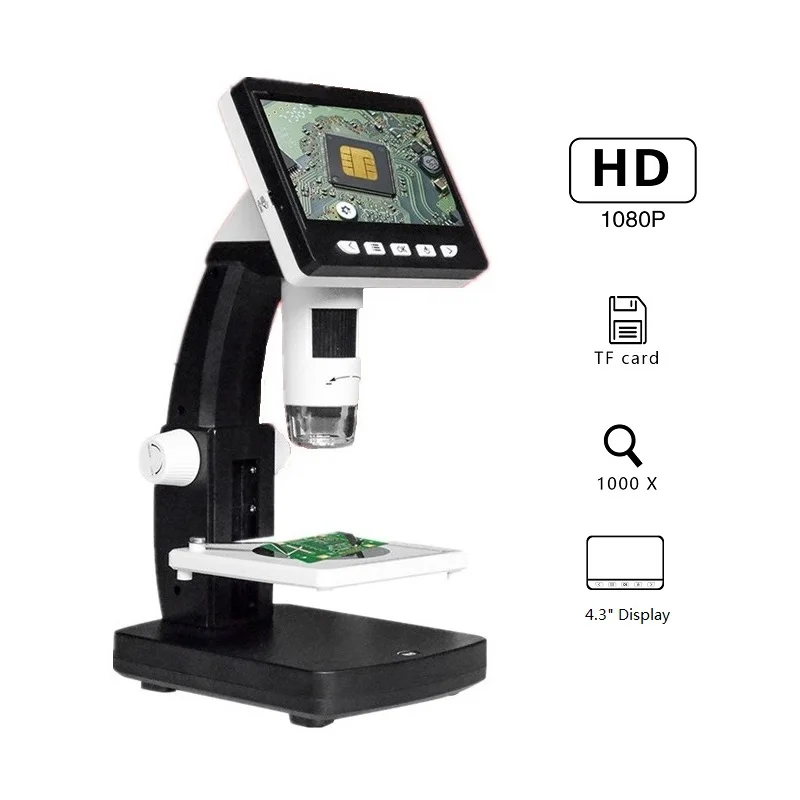 

1000X 2.0MP Digital Microscope with 4.3" HD Screen Display 8 LED Illuminated Video Microscope for Observation PCB Repair Tool