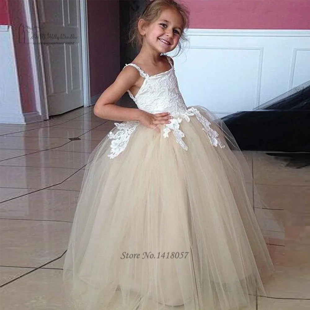 champagne and white flower girl dresses