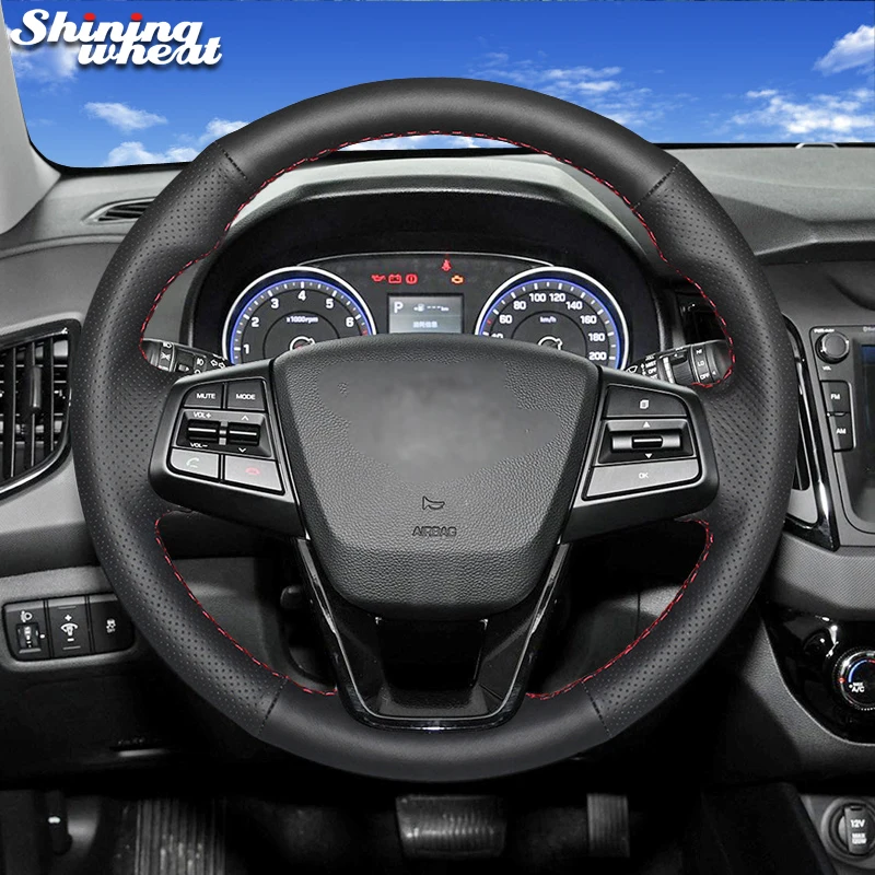 Shining wheat Black Genuine Leather Car Steering Wheel Cover for