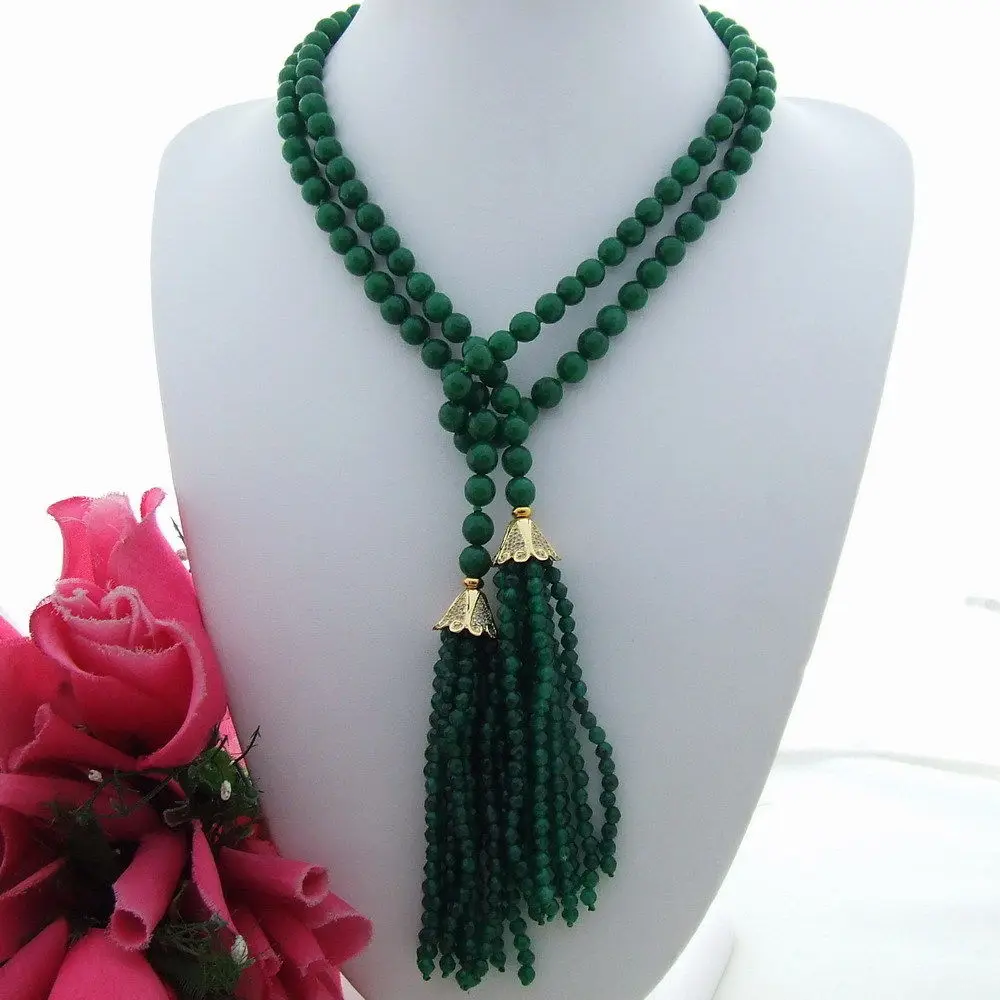 

FC102004 42" 4MM 8MM Round Green Stone Necklace CZ Pendant
