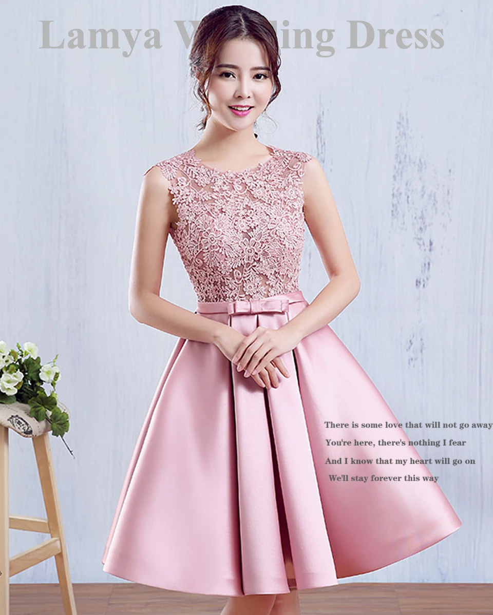 LAMYA короткое ТРАПЕЦИЕВИДНОЕ розовое атласное платье для выпускного вечера для женщин кружевное свадебное вечернее платье vestido de festa