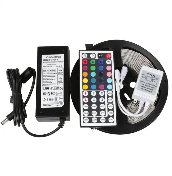 

led strip light 5050 RGB tape set waterproof ip65 300led 5m with remote controller 12V 5A power supply adapter color changing