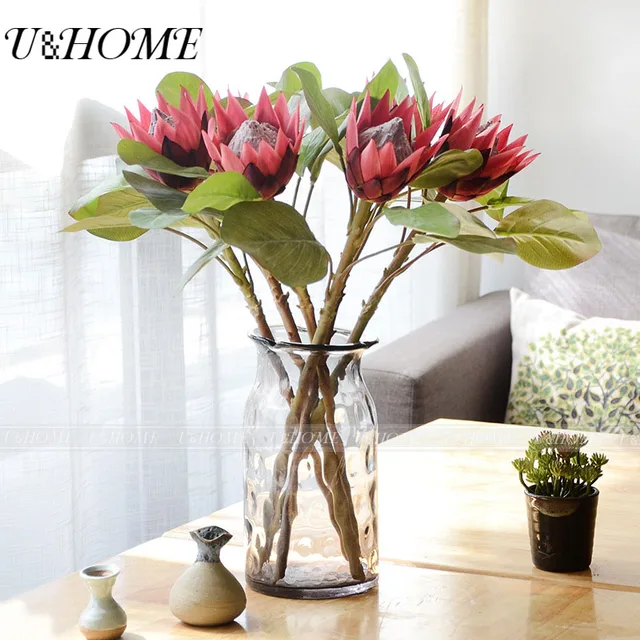 Silk Protea Artificial Flowers High Quality Silk Petals Latex Leaves