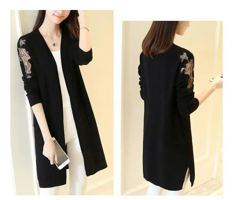 Fashion 2019 New Women Cardigan Jacket Knitted Lace Patchwork Coats Autumn Long Sleeve Chaquetas Mujer Long Jackets Coats Ladies (6)