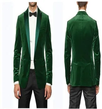 

Velvet Jacket Groomsmenn Peak Satin Lapel Groom Tuxedos Green Mens Suits Wedding Best Man (Jacket+Pants+Tie)