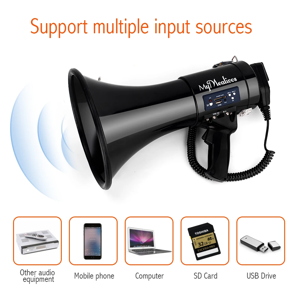  Portable Megaphone 50 Watt Power Megaphone Bullhorn Voice And Siren/Alarm Modes With Volume Control