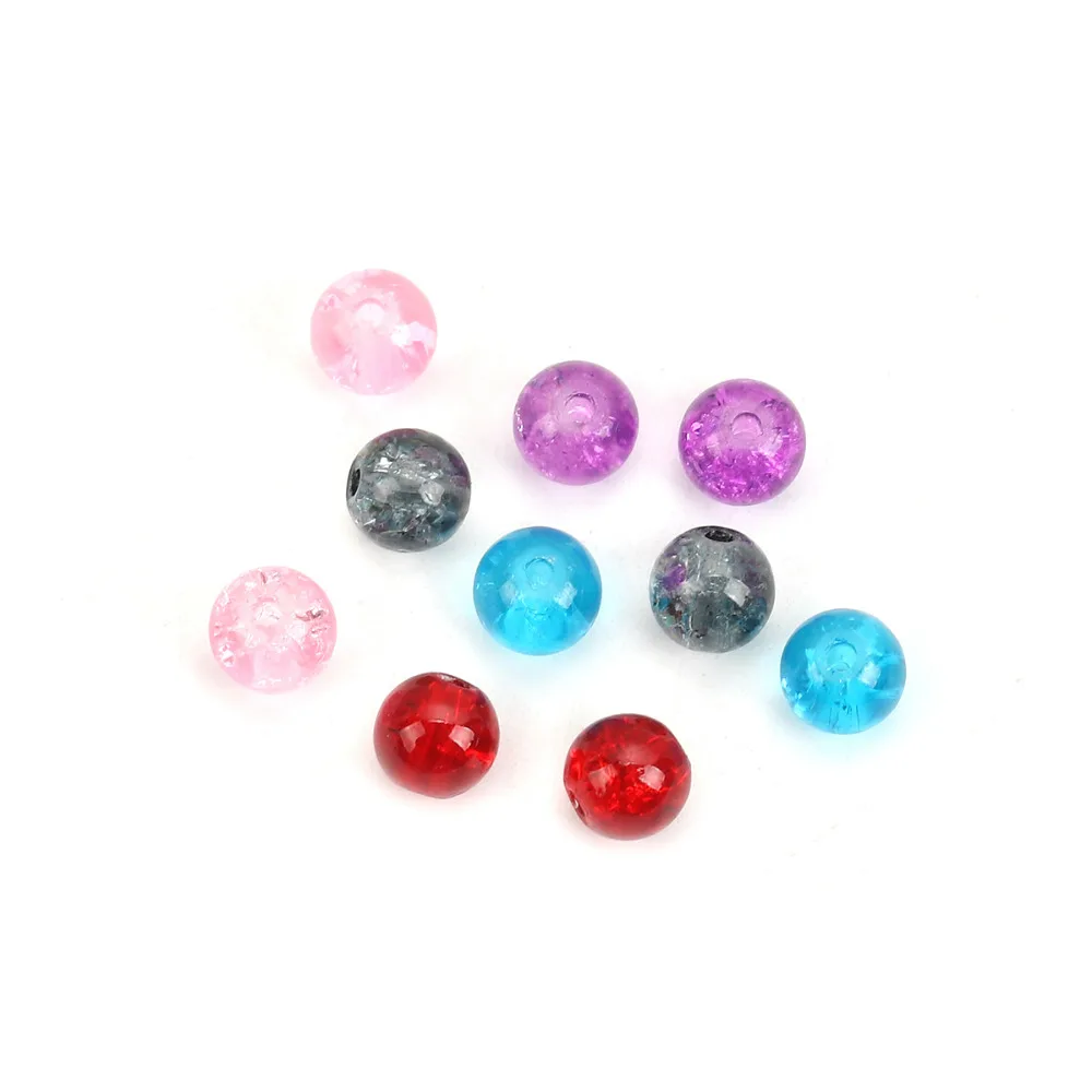 

8SEASONS 200 PCs Mixed Crackle Glass Round Beads 6mm Dia. Findings (B04929),