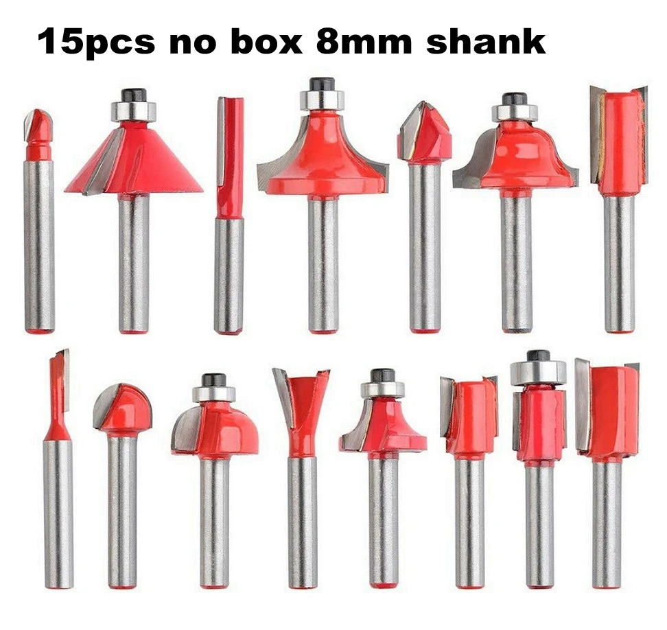 15 шт./компл. деревообрабатывающие фрезы 1/4 ''/Концевая фреза 8 мм хвостовик Карбид фрезы для резки древесины гравировальный режущий инструмент - Длина режущей кромки: 8mm no box