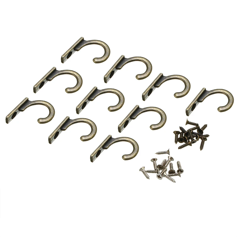 10pcs Antique Coat Hook for Bag Hat Vintage Wall Mounted Hooks with Screws Key Holder Bathroom Towel Hanging Hooks