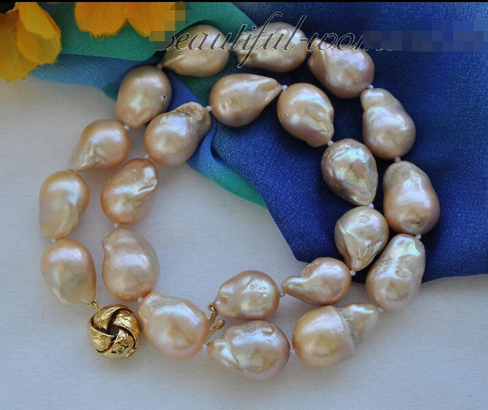 

Lustre 24mm baroque pink reborn freshwater pearl necklace 18inchs