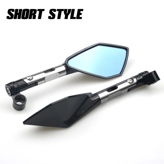 Universal CNC Aluminum Motorcycle Handlebar Rear View Mirrors Blue Anti-glare Mirror for Honda Yamaha Suzuki Scooter ktm Short Silver
