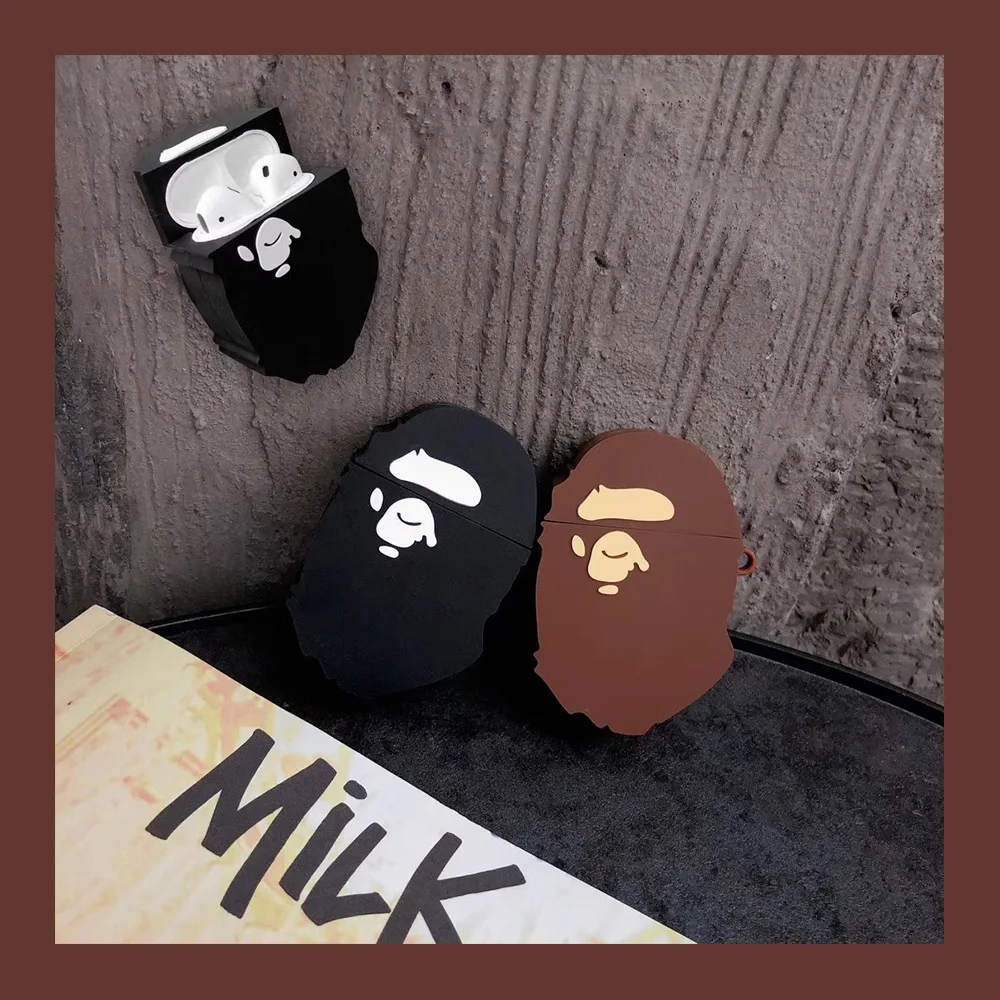

Cute Cartoon 3D Ape-man Keychain Keyring Silicone Case For Apple Airpods soft shockproof Cover For New air pod 2 acessorios