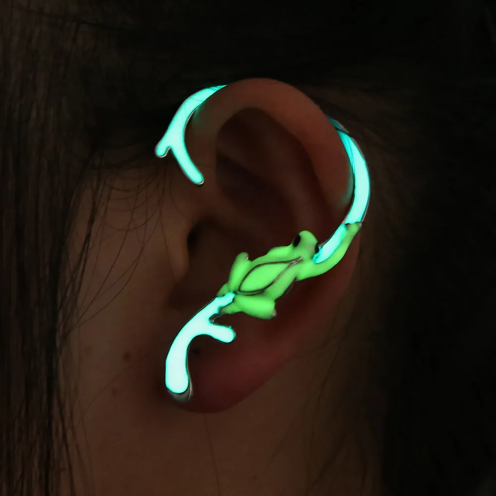 

908 Luminous Punk Women Girls Ear Cuff Gothic Fashion Frog Ear Clip Glow In The Dark Earrings E4203