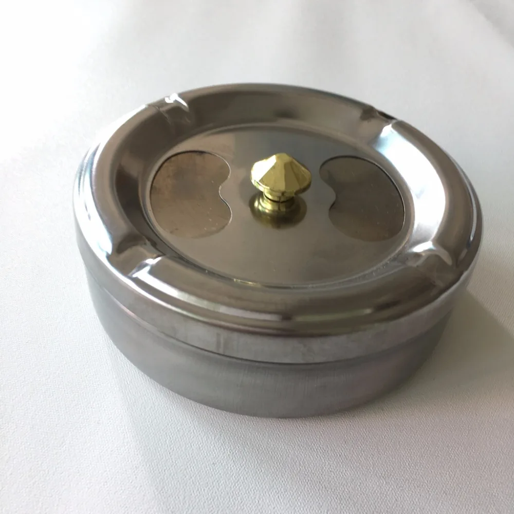 Stainless Steel 10cm Ashtray with Cover Rotation Fully Enclosed Self