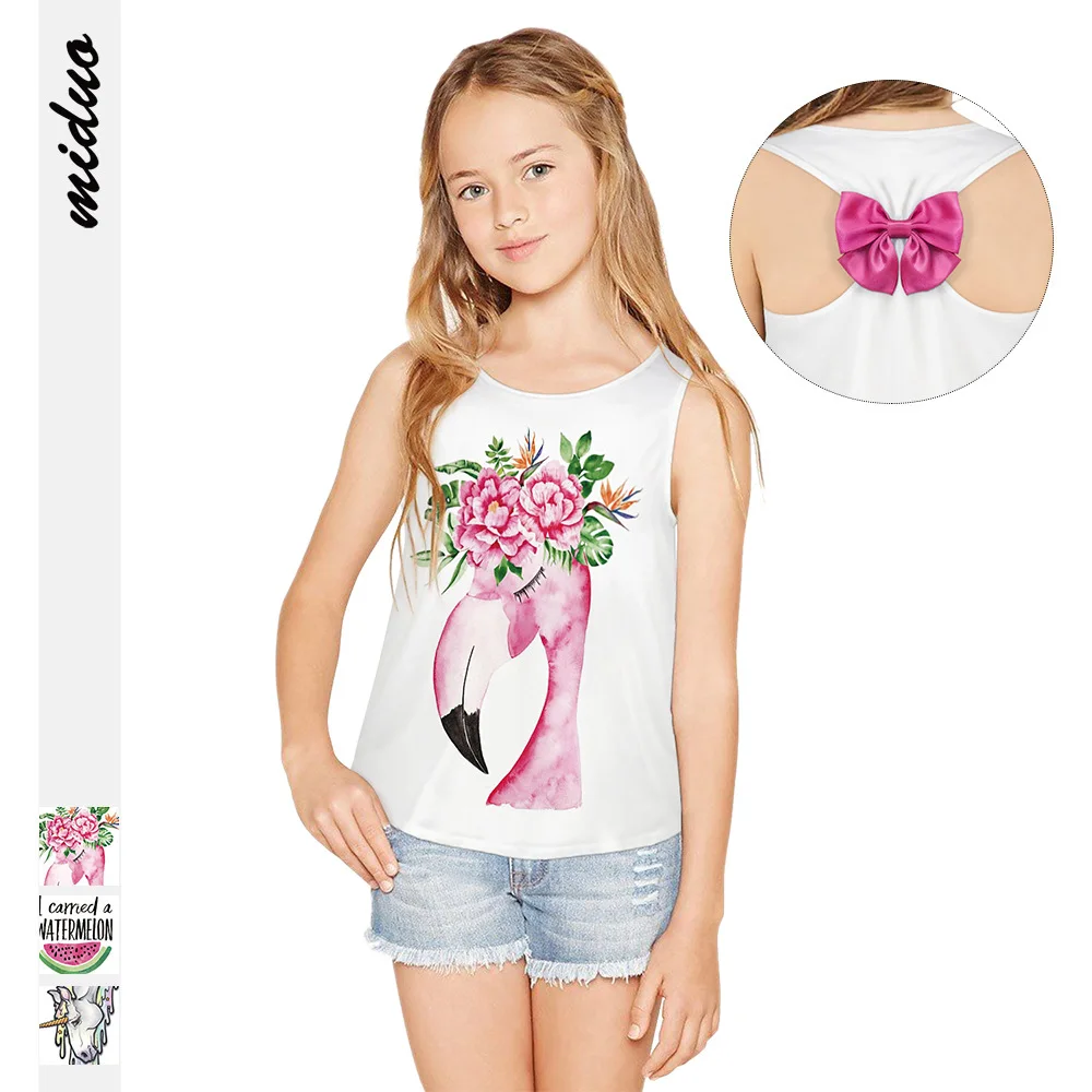

Unicorn T shirt watermelon flamingo digital print bow knot children's vest summer children's wear baby vest O-Neck