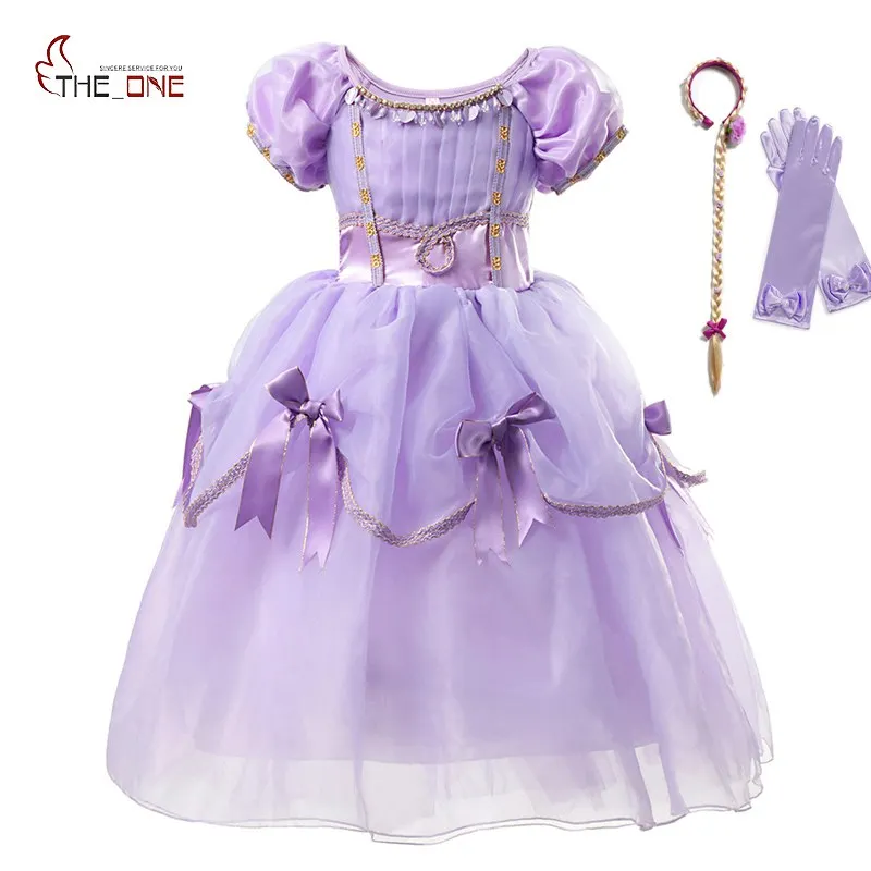 

MUABABY Girls Sofia Princess Costume Puff Sleeve Deluxe Rapunzel Cosplay Party Dress Up Clothes Kids Birthday Fancy Long Dress