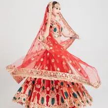 Сари индийский традиционный Женский Свадебный костюм этнический стиль Костюмы для выступлений топ+ юбка+ шарф+ брюки